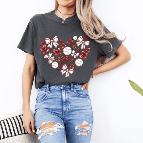 dBoldTees DTF Transfer DTF TRANSFER - Baseball Bow Hearts BASEB004 Pocket 4"