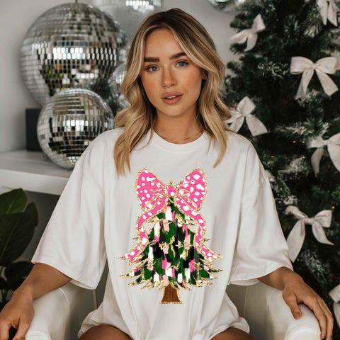 dBoldTees DTF Transfer DTF TRANSFER - Christmas Tree Pink & White Bow CH008