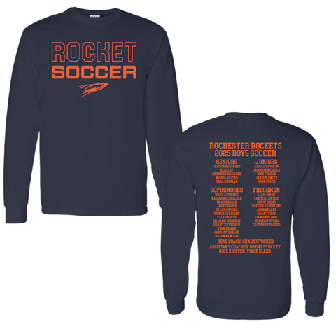 dBoldTees & DTF Transfers Rocket Soccer D1 Gildan Long Sleeve 5400 - TS021 Adult Small / Navy