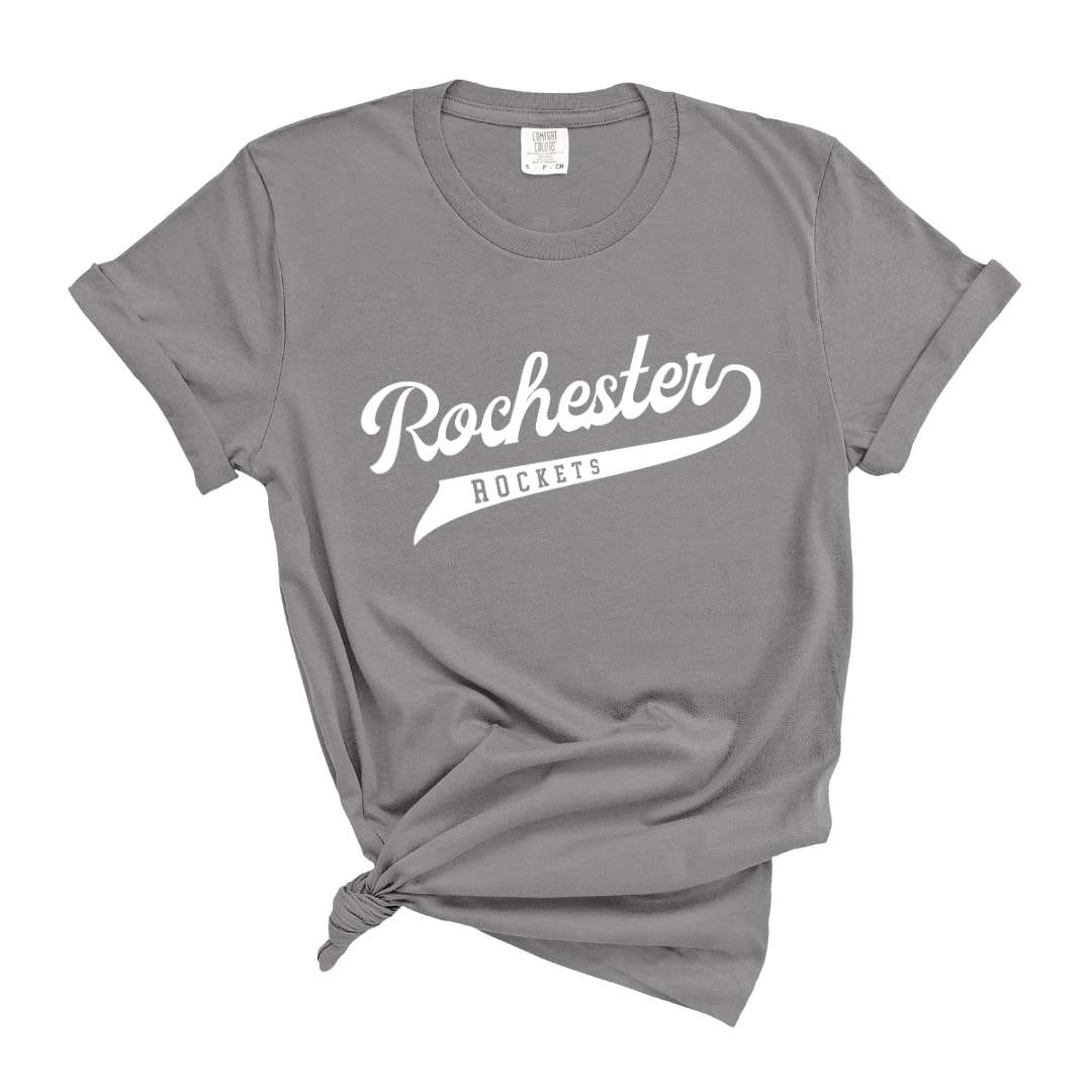 1717 grey Adult Unisex Comfort Colors -Rochester Rockets Banner - Pepper XS / Grey