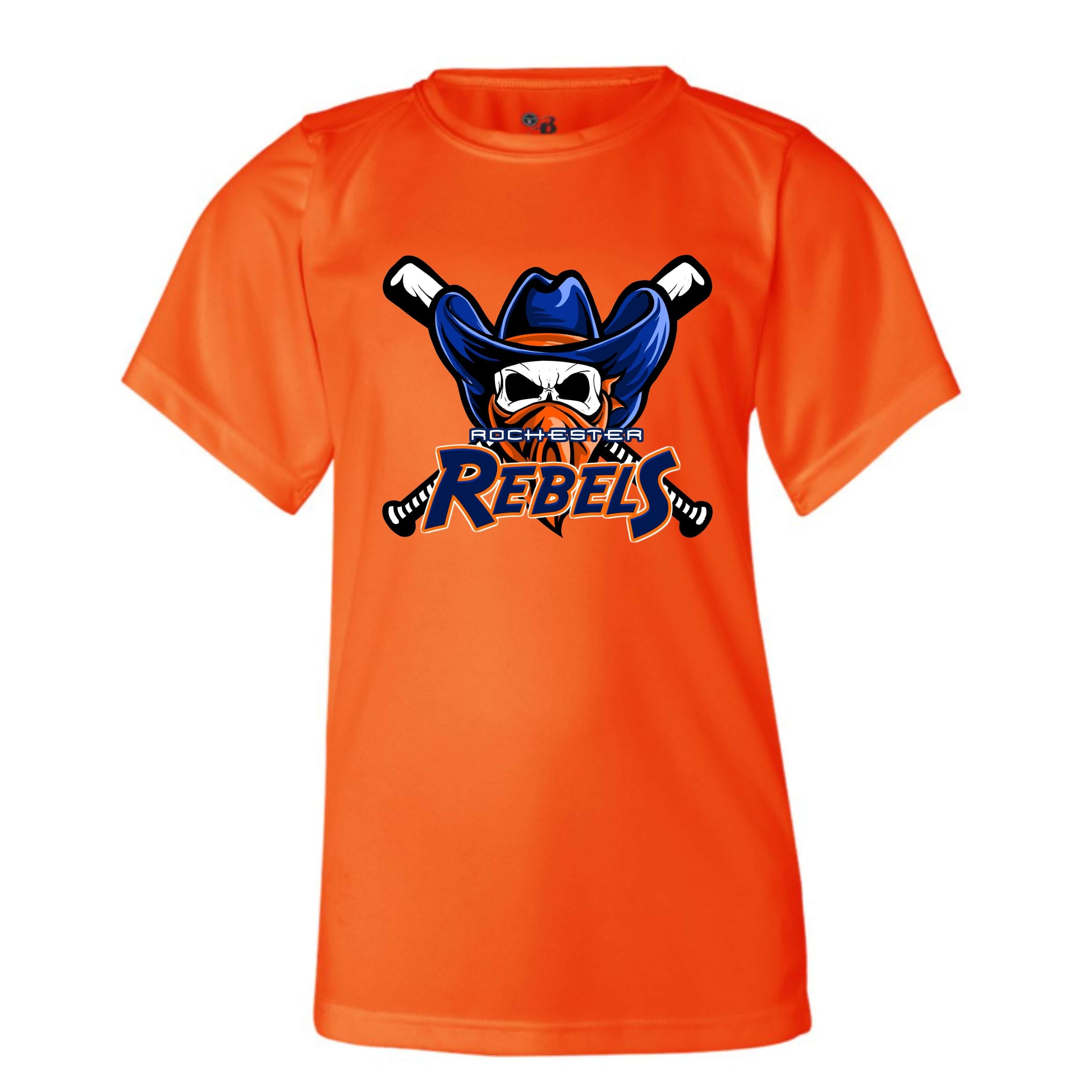 dBoldTees & DTF Transfers Badger - Youth B-Core T-Shirt Performance - Orange Rebels Logo Front