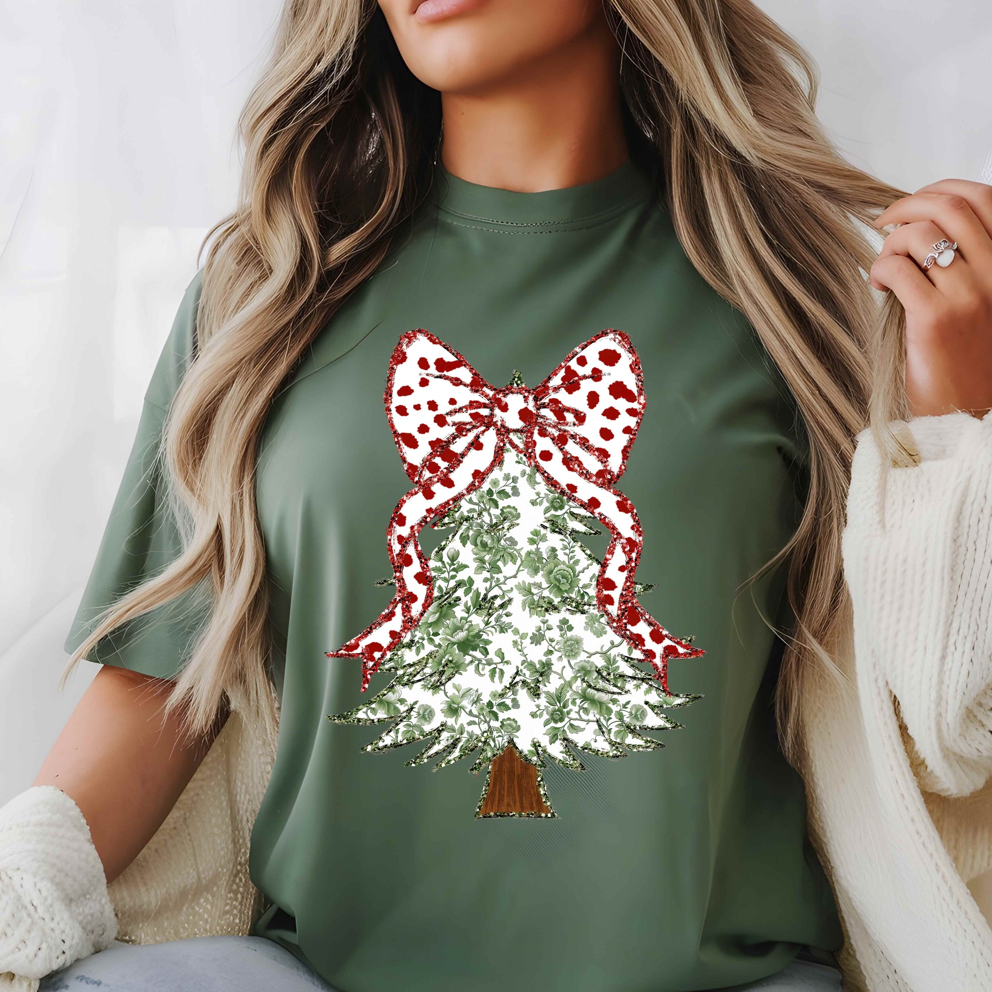 dBoldTees DTF Transfer DTF TRANSFER - Christmas Tree White & Red Bow CH007