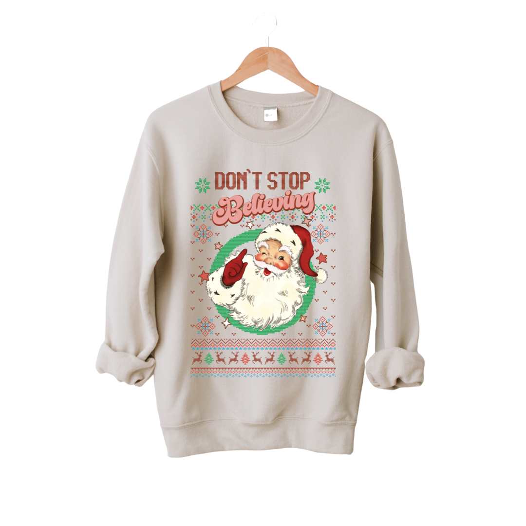 dBoldTees DTF Transfer DTF TRANSFER - Don't Stop Believin' Ugly Christmas Sweater 8213