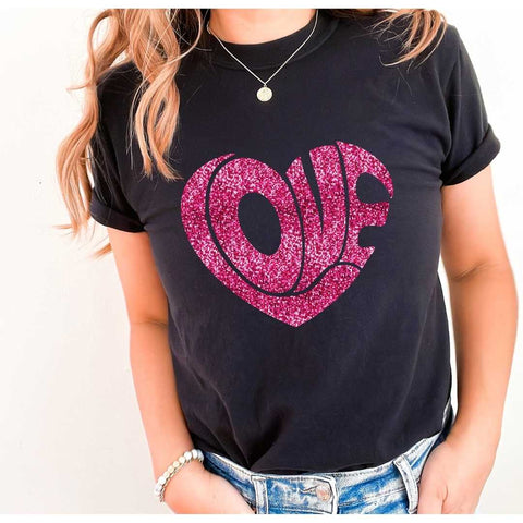 dBoldTees DTF Transfer DTF TRANSFER - LOVE Pink Faux Sequin 9020