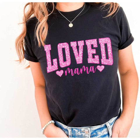 dBoldTees DTF Transfer DTF TRANSFER - Loved Mama Pink Faux Sequin 9011