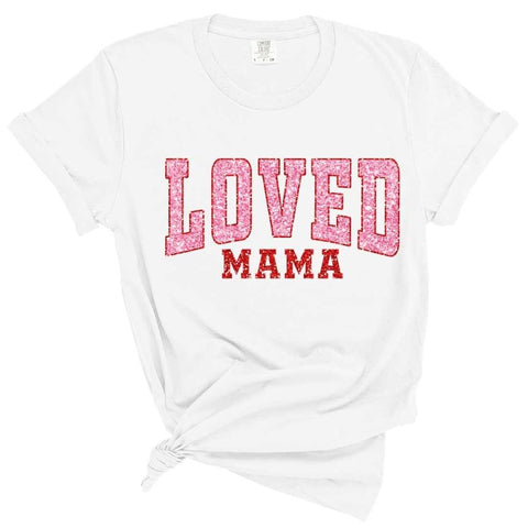 dBoldTees DTF Transfer DTF TRANSFER - Loved Mama  Pink/Red Faux Sequin 9000