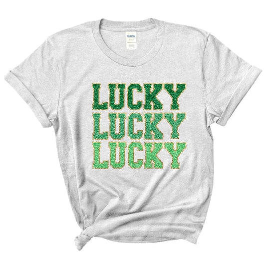 dBoldTees DTF Transfer DTF TRANSFER - Lucky Lucky Lucky Faux Sequin/Embroidery 9065