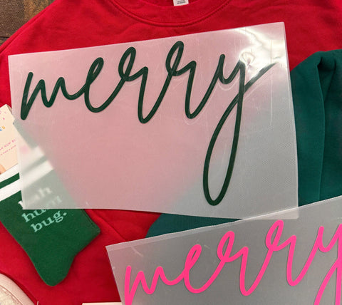 dBoldTees DTF Transfer PUFF TRANSFER - Cursive Merry