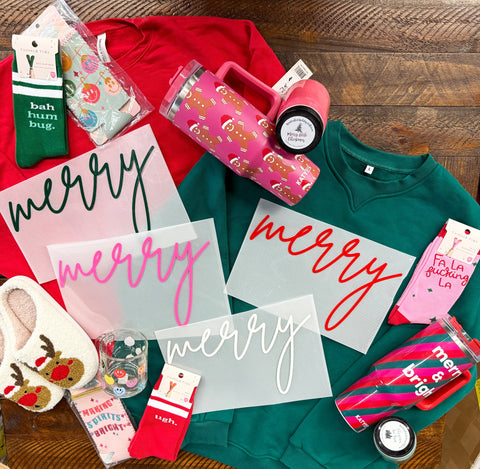 dBoldTees DTF Transfer PUFF TRANSFER - Cursive Merry