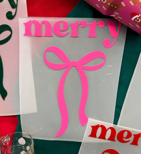 dBoldTees DTF Transfer PUFF TRANSFER - Merry Bow Standard 11" / Bright Pink