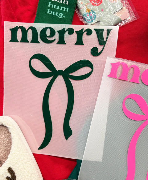 dBoldTees DTF Transfer PUFF TRANSFER - Merry Bow Standard 11" / Green