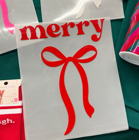 dBoldTees DTF Transfer PUFF TRANSFER - Merry Bow Standard 11" / Red