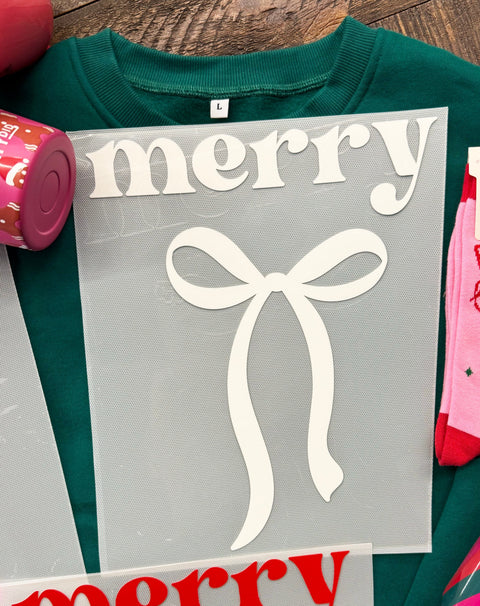 dBoldTees DTF Transfer PUFF TRANSFER - Merry Bow Standard 11" / White