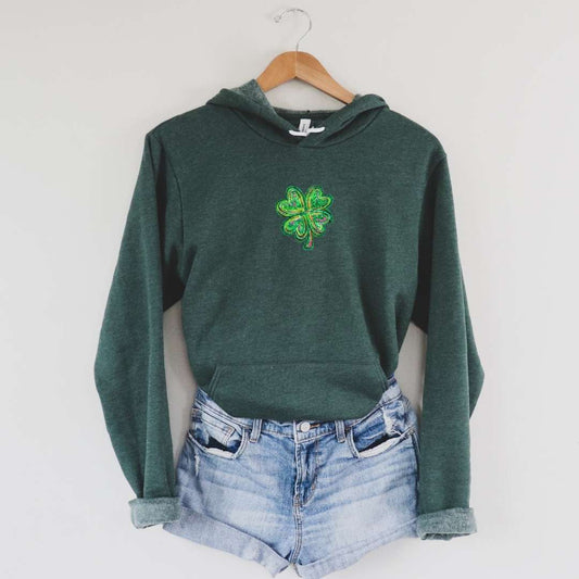 dBoldTees Faux Sequin Shamrock Pullover Hoodie - Heather Forest