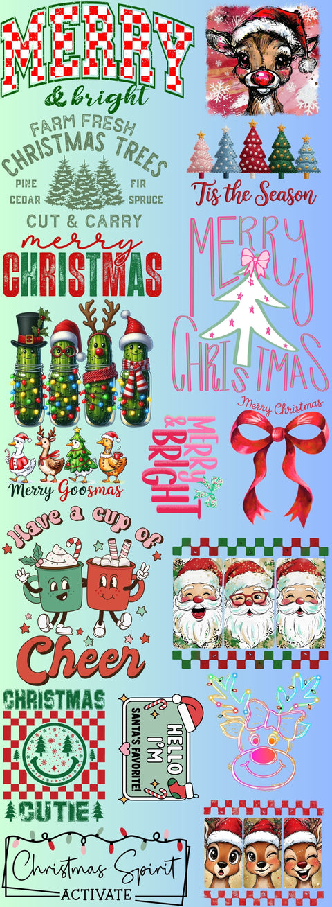 dBoldTees Gang Sheet Pre-Made 22'' x 60" Direct-to-Film Gang Sheet - Adult & Youth Variety Christmas GSCH005