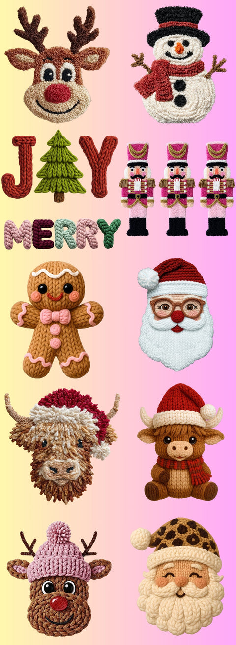 dBoldTees Gang Sheet Pre-Made 22'' x 60" Direct-to-Film Gang Sheet - Faux Crochet Christmas GSCH002