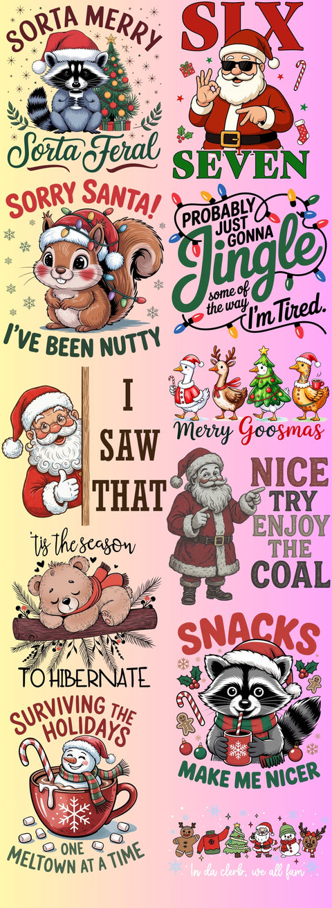 dBoldTees Gang Sheet Pre-Made 22'' x 60" Direct-to-Film Gang Sheet - Funny Christmas GSCH001