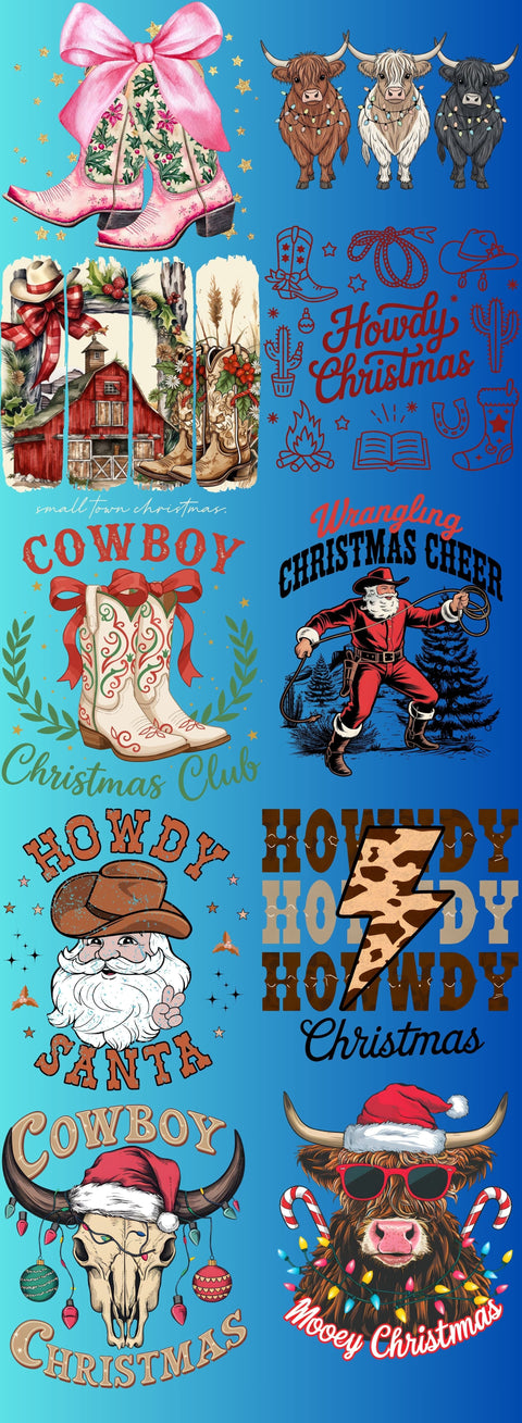 dBoldTees Gang Sheet Pre-Made 22'' x 60" Direct-to-Film Gang Sheet - Western Christmas GSCH006