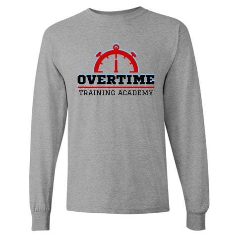 dBoldTees & DTF Transfers Grey Overtime Training Academy Logo 5 Gildan Long Sleeve T-Shirt - FR012