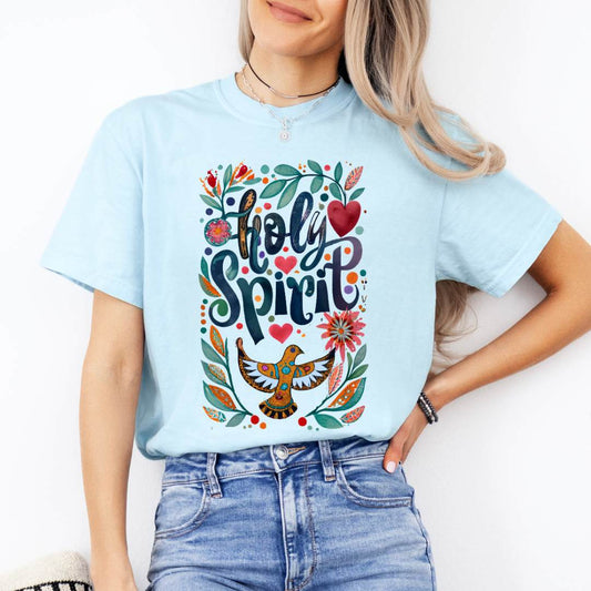 1717 graphite Holy Spirit Design - Graphic Tee Comfort Colors Chambray