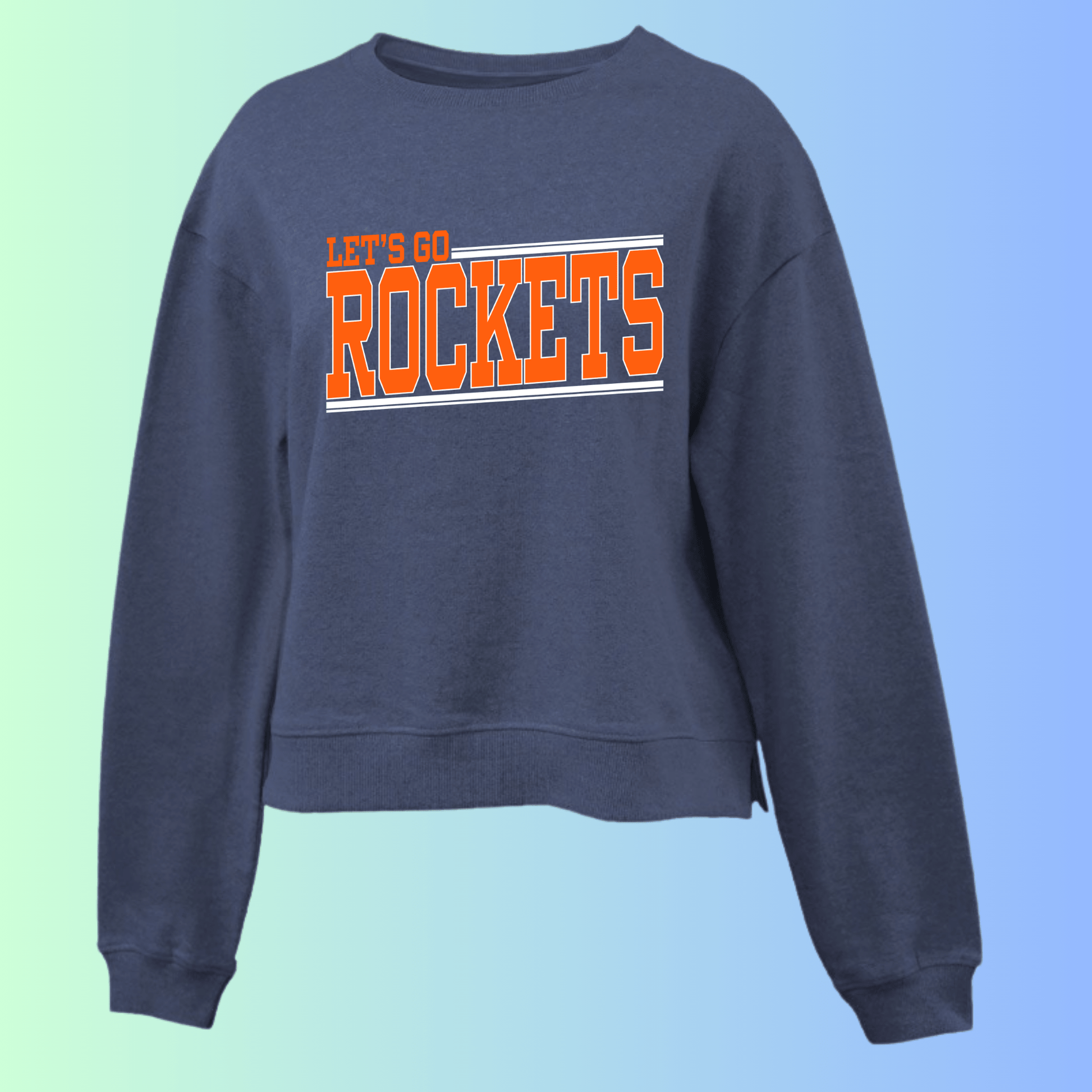 dBoldTees & DTF Transfers Let's Go Rockets Pennant Cropped Crewneck Sweatshirt 8600 - RR001 Adult Small