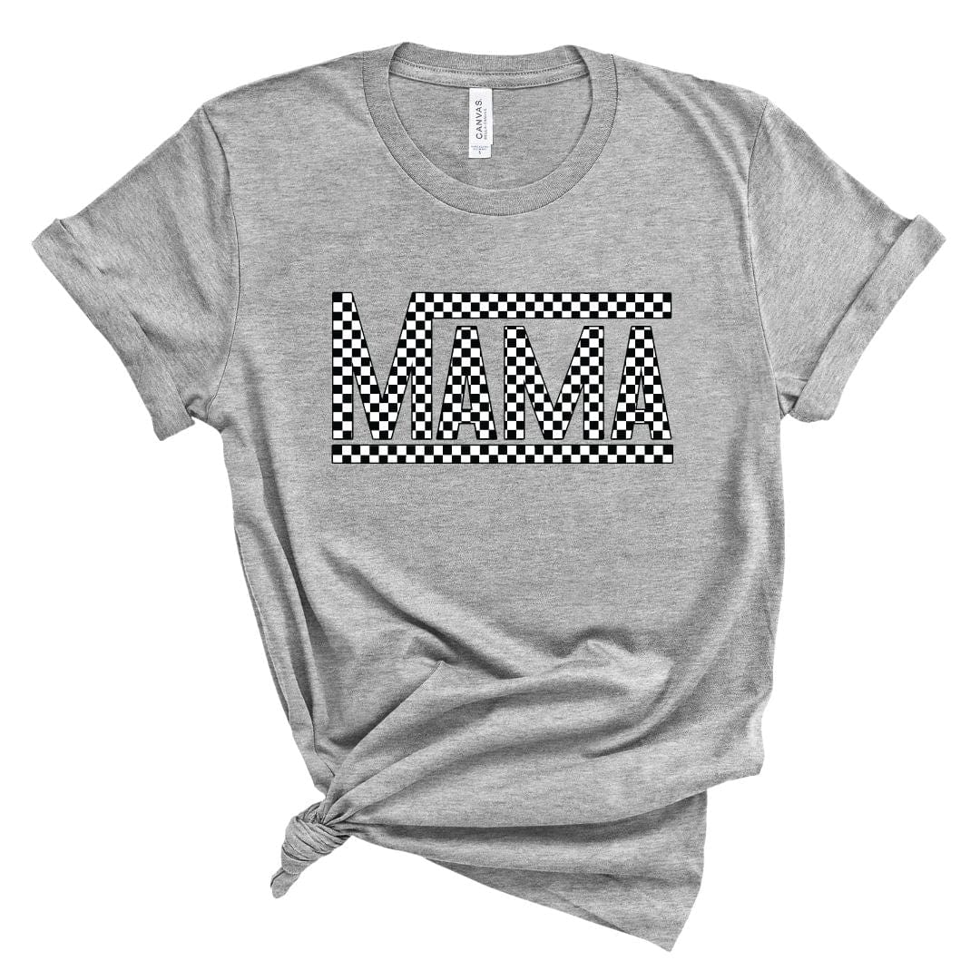 3001 athletic heather Mama Checkered Graphic Tee - Grey