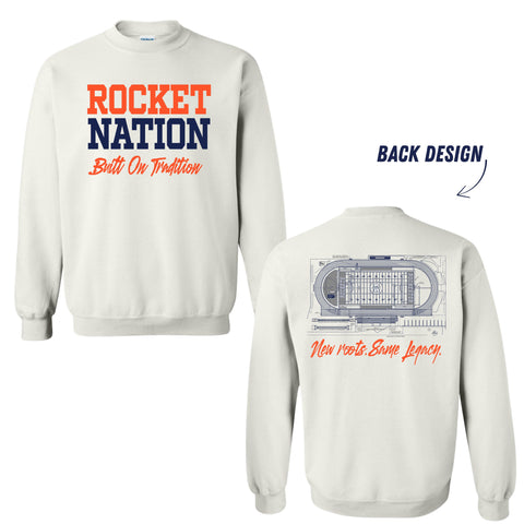 dBoldTees & DTF Transfers Rochester Football Rocket Nation Built On Tradition Crewneck Sweatshirt FR114