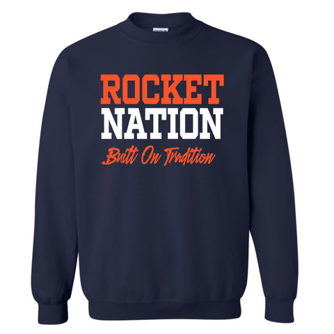 dBoldTees & DTF Transfers Rochester Football Rocket Nation Built On Tradition Crewneck Sweatshirt FR114 2T / Navy