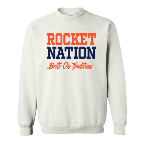 dBoldTees & DTF Transfers Rochester Football Rocket Nation Built On Tradition Crewneck Sweatshirt FR114 2T / White
