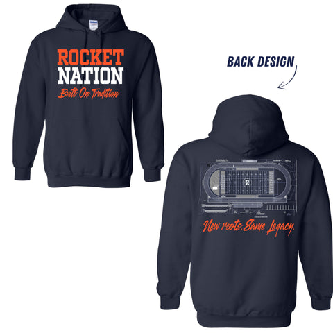 dBoldTees & DTF Transfers Rochester Football Rocket Nation Built On Tradition Hooded Sweatshirt FR114