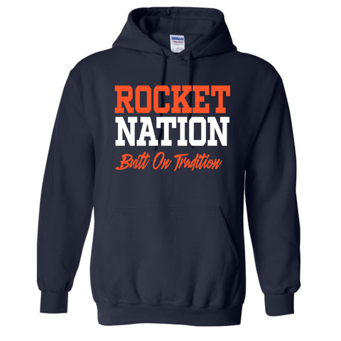 dBoldTees & DTF Transfers Rochester Football Rocket Nation Built On Tradition Hooded Sweatshirt FR114 2T / Navy