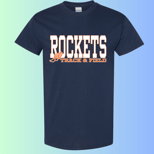 dBoldTees & DTF Transfers Rochester Rockets Track & Field Gildan Apparel - RR001 T-Shirt 5000 / Adult Small / Navy