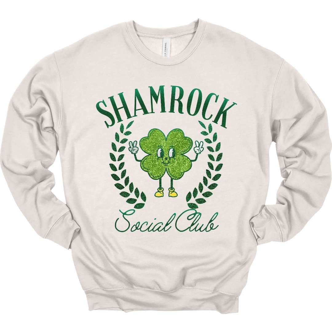 dBoldTees Shamrock Social Club Crewneck Sweatshirt - Heather Dust