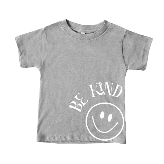3001 athletic Heather T-Shirt Be Kind & Smiley Face Kids Graphic Tee - Grey