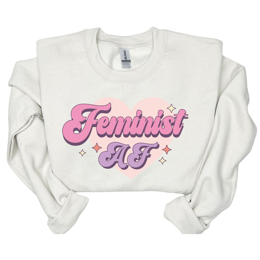White Crewneck T-Shirt Feminist AF Crewneck Sweatshirt