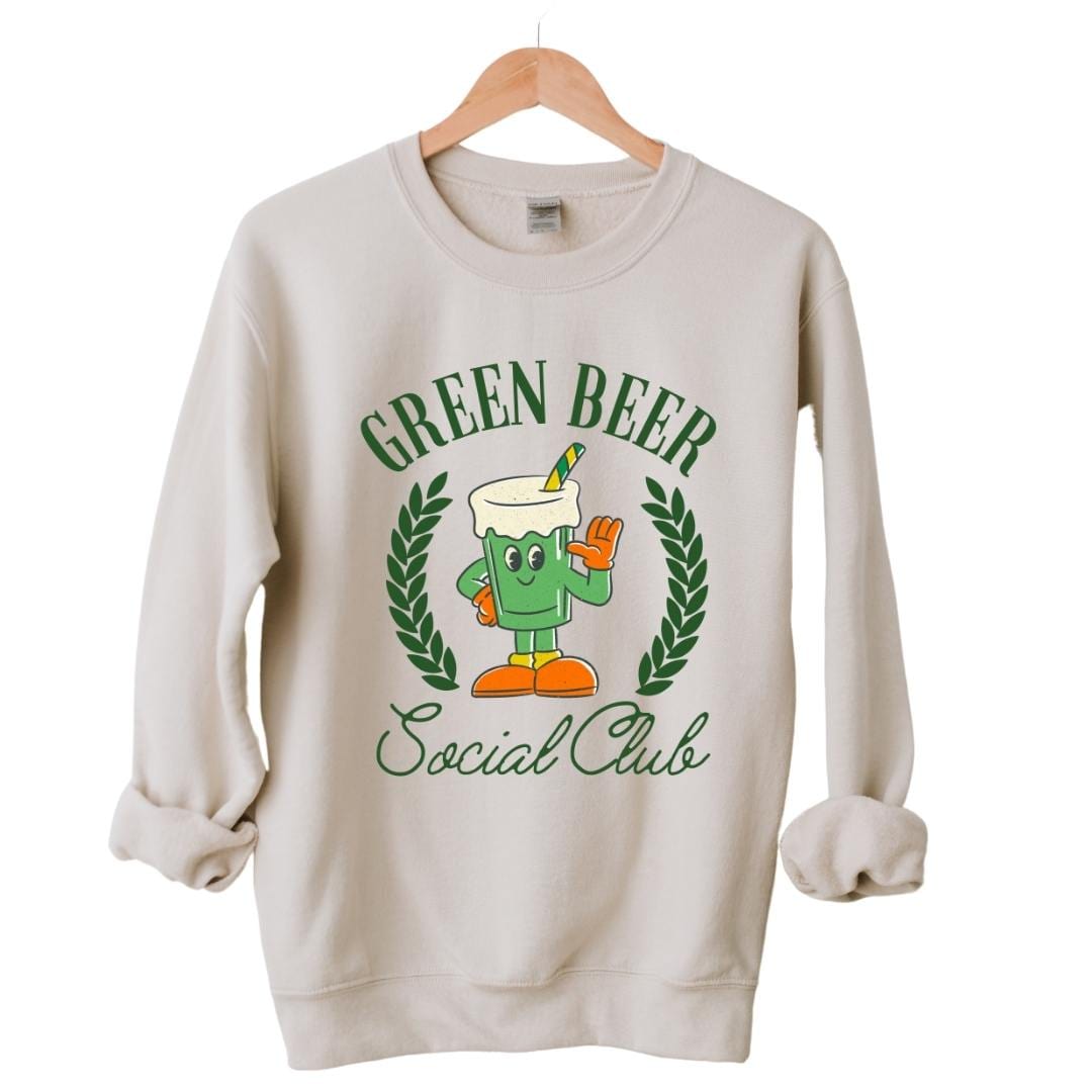 Gildan 18000 ash T-Shirt Green Beer Social Club Crewneck Sweatshirt - Sand