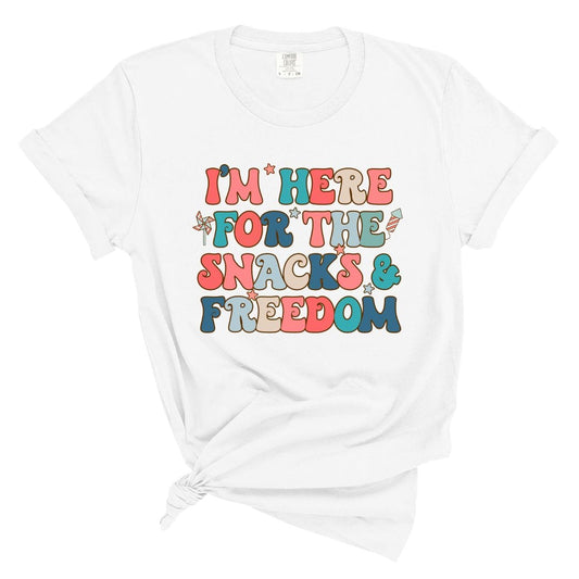 1717 white T-Shirt I'm Here For The Snacks & Freedom Patriotic Kids Tee XS / Whtite