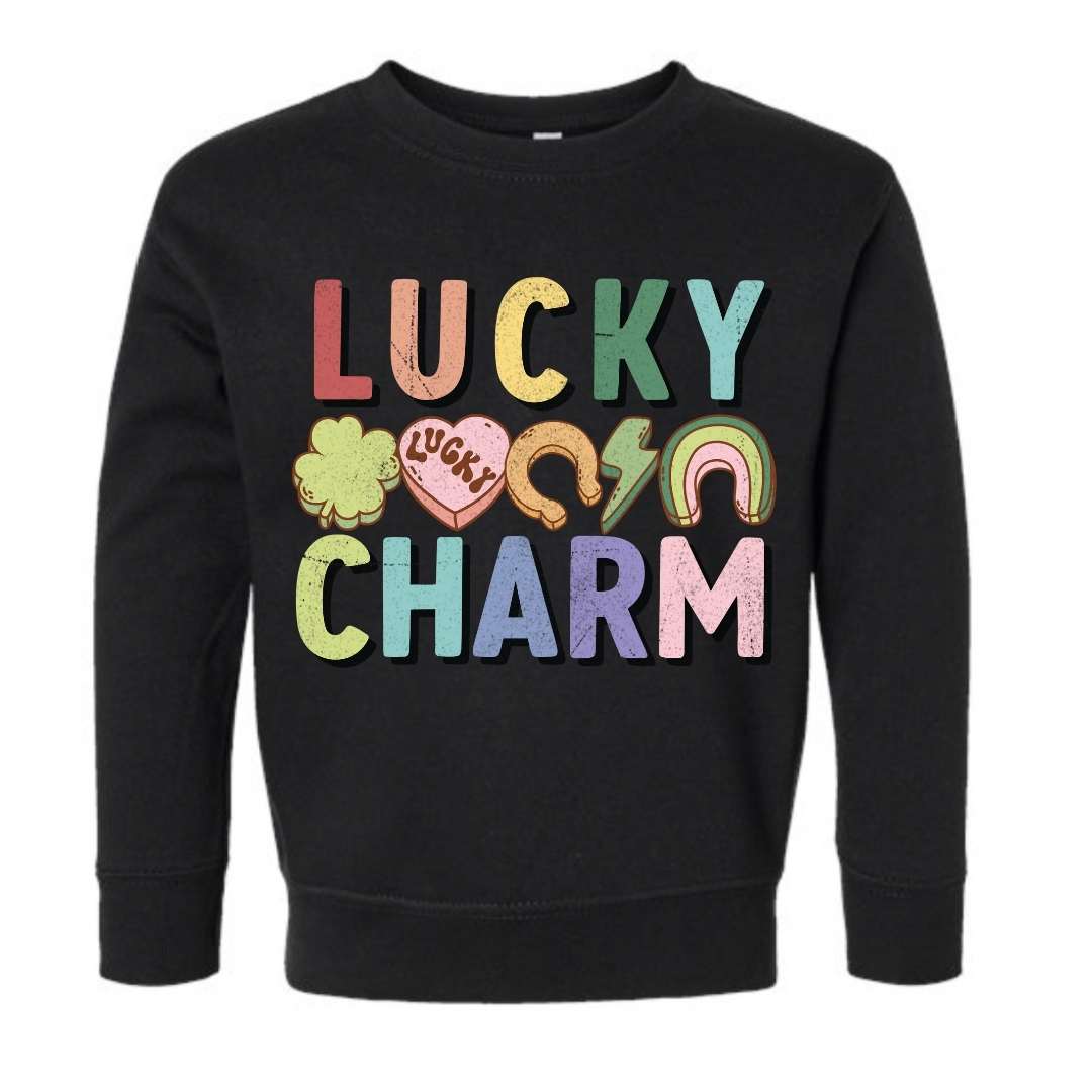 3001 athletic Heather T-Shirt Lucky Charm Toddler & Youth Crewneck Sweatshirt - Black