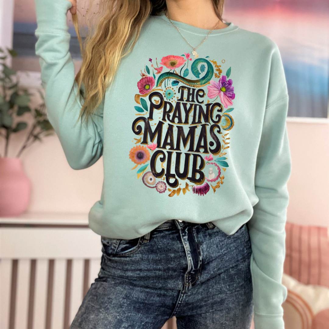 3945 Dusty Blue T-Shirt Praying Mamas Club Crewneck Sweatshirt - Dusty Blue