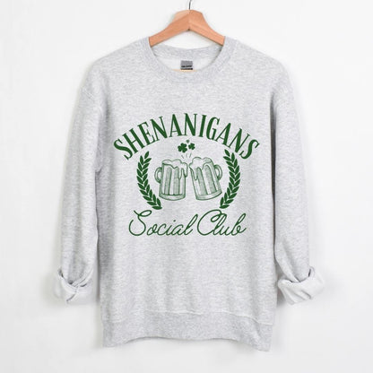 Gildan 18000 ash T-Shirt Shenanigans Social Club Crewneck Sweatshirt - Ash