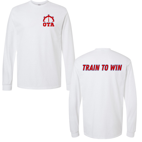 dBoldTees & DTF Transfers White OTA Train to Win Gildan Long Sleeve T-Shirt - FR012 2T