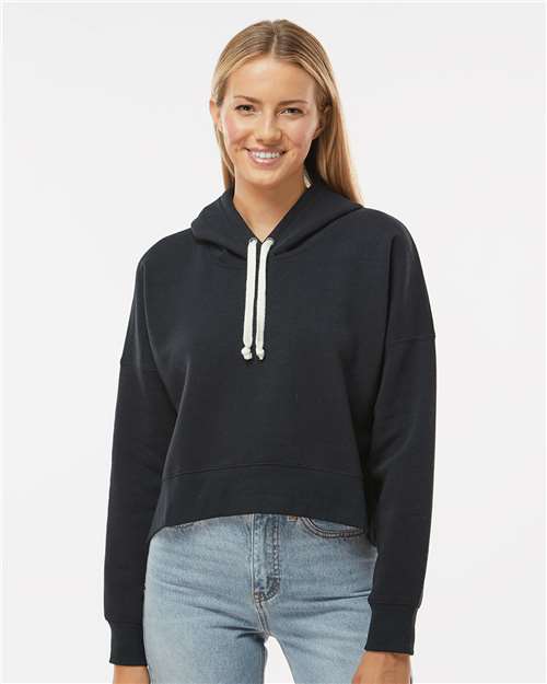 J. America Women's Crop Hooded Sweatshirt Black Solid / S