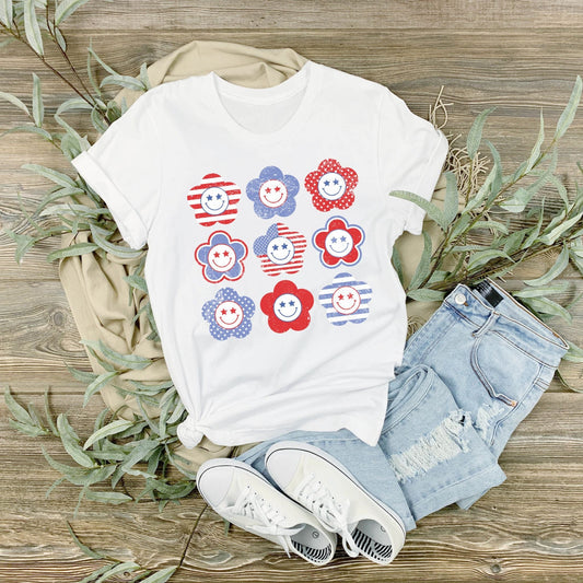 dBoldTees DTF Transfer DTF TRANSFER - 3985 Patriotic Smiley Flower Distressed