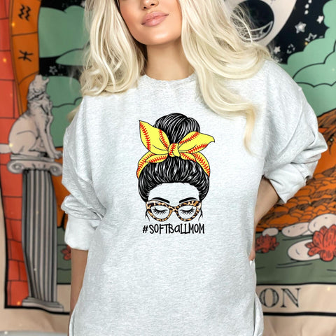 dBoldTees DTF Transfer DTF TRANSFER - 3996 Messy Bun Softball Mom Glasses